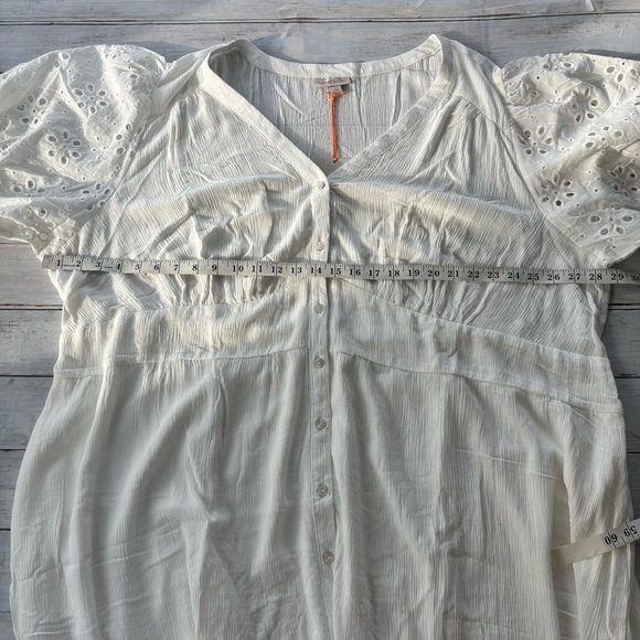Knox Rose White Midi Dress 4X Button Up V-Neck Eyelet Pockets Short Sleeve NWT - Picture 10 of 12